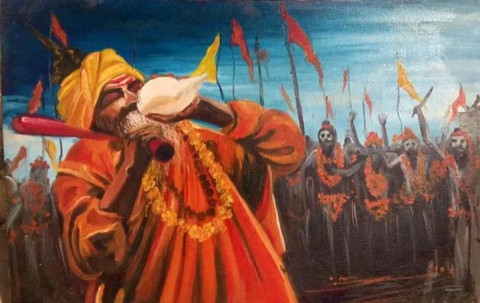 Aghori — 1 × 2 ft · Acrylic on Board — original painting by Malini Bedi, Toronto