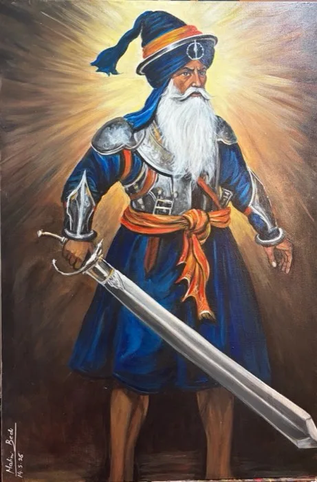 Baba Deep Singh Ji — 24 × 36 in · Acrylic & Oil on Canvas — original painting by Malini Bedi, Toronto
