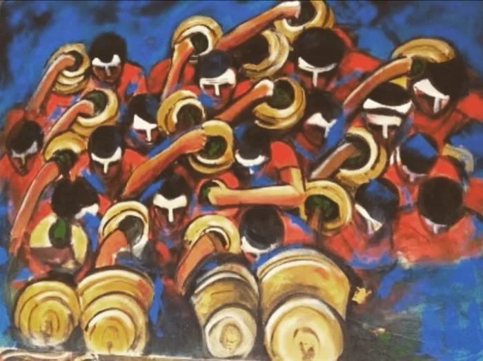 Call of the Nihangs — 2 × 3 ft · Acrylic & Oil on Canvas — original painting by Malini Bedi, Toronto