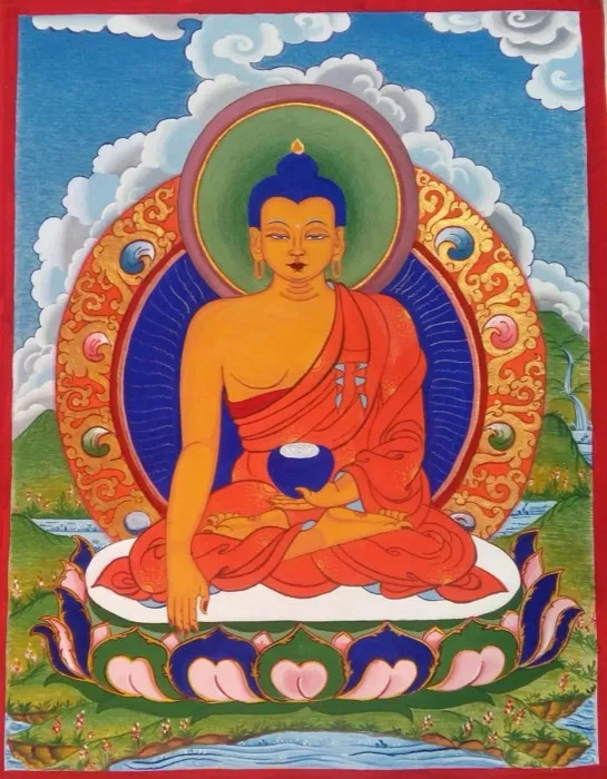 Celestial Buddha — 15 × 30 in · Thangka · Earth Pigments on Cotton — original painting by Malini Bedi, Toronto