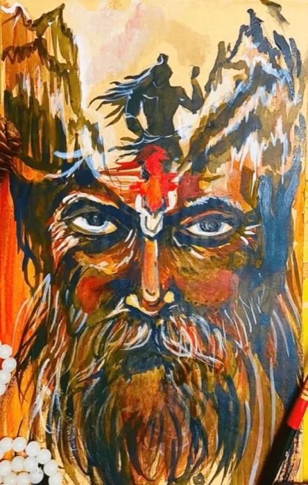 Divine Meditation — 1 × 0.5 ft · Soft Pastel on Paper — original painting by Malini Bedi, Toronto