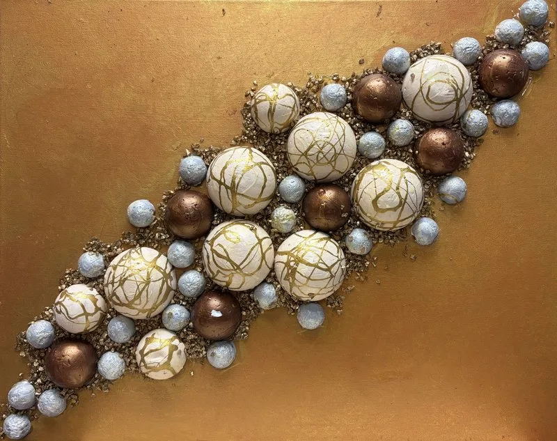 Golden Orbs — Mixed Media & Texture on Canvas — original painting by Malini Bedi, Toronto