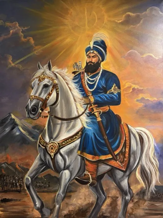 Guru Gobind Singh Ji — The Warrior Saint — 2 × 3 ft · Acrylic & Oil on Canvas — original painting by Malini Bedi, Toronto