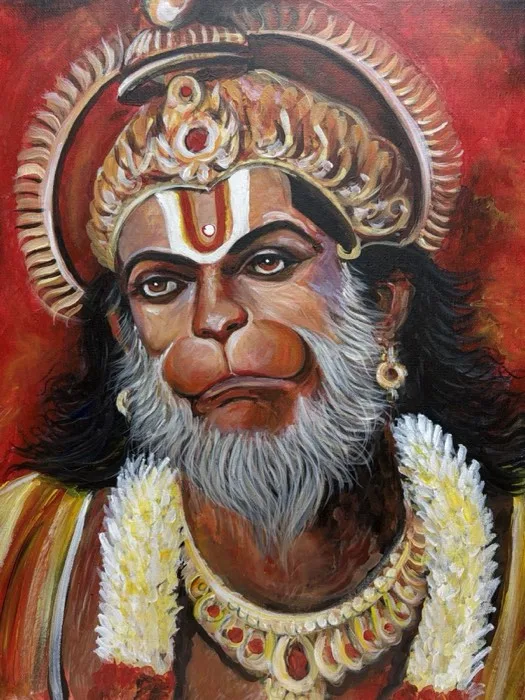 Hanuman Ji — Eternal Devotion — 16 × 20 in · Acrylic on Canvas — original painting by Malini Bedi, Toronto