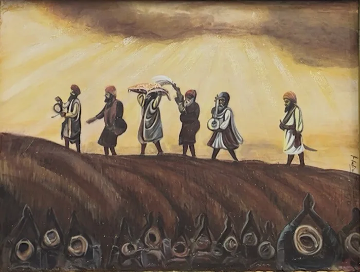 Khalsa Procession — 2 × 3 ft · Acrylic & Oil on Canvas — original painting by Malini Bedi, Toronto