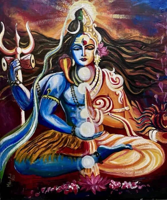 Lord of the Trident — 2 × 2.5 ft · Acrylic on Canvas — original painting by Malini Bedi, Toronto
