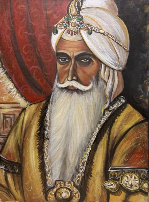 Maharaja Ranjit Singh — 18 × 24 in · Acrylic & Oil on Canvas — original painting by Malini Bedi, Toronto