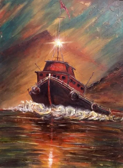 Ship of the Night — 2 × 3 ft · Acrylic on Canvas — original painting by Malini Bedi, Toronto