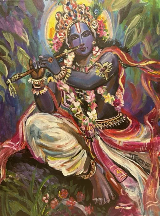 Shri Krishna — 18 × 24 in · Acrylic on Canvas — original painting by Malini Bedi, Toronto