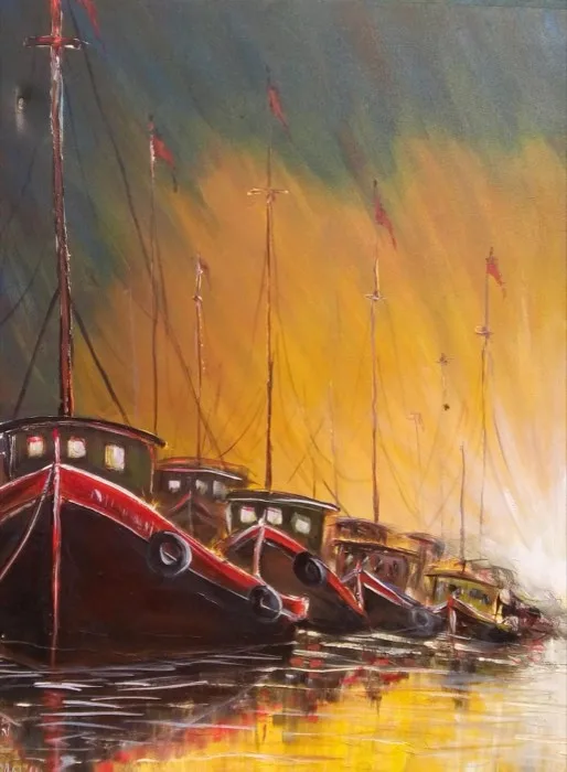 Silent Anchors — 2.5 × 3 ft · Acrylic on Canvas — original painting by Malini Bedi, Toronto