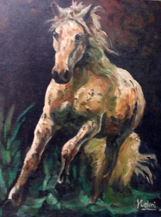 Spirit of Speed — 15 × 30 in · Oil on Board — original painting by Malini Bedi, Toronto