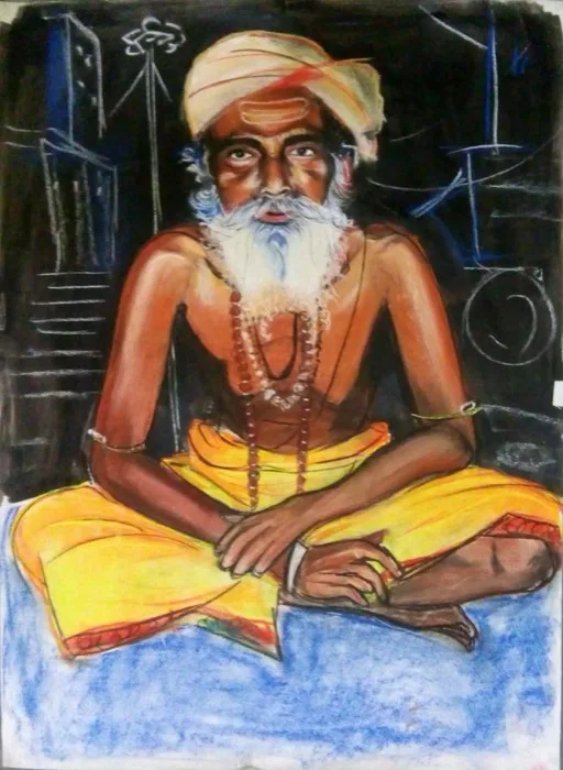 Wise Sage — 1 × 2 ft · Soft Pastel on Paper — original painting by Malini Bedi, Toronto